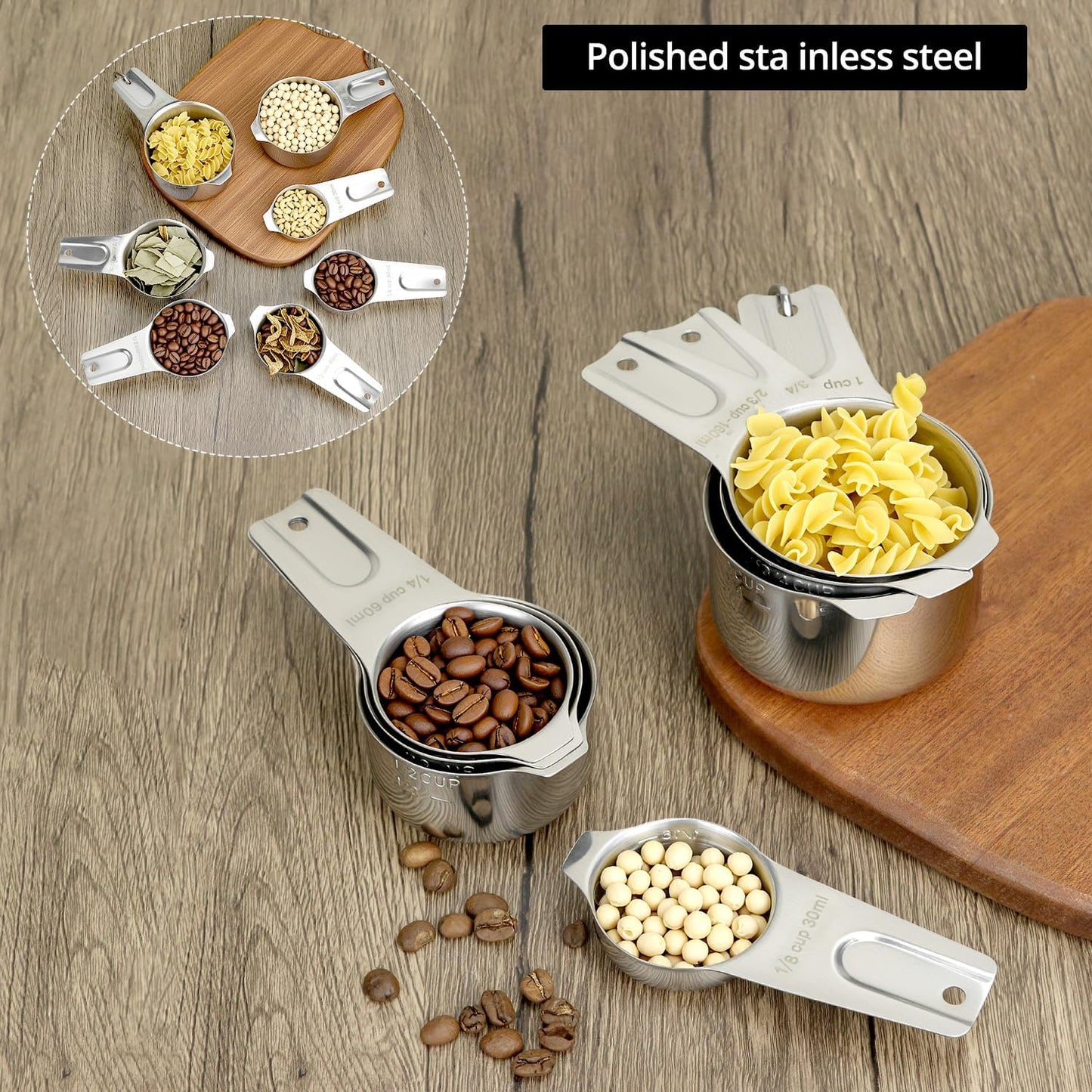 QWORK Stainless Steel Measuring Cups - Set of 7 Nesting Kitchen Tools for Cooking & Baking