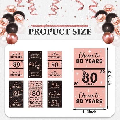 Tenare 90 Pcs 80th Birthday Candy Bar Wrappers - Black & Pink Stickers for Women’s Celebration