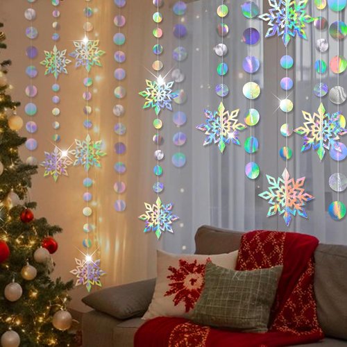 Cheerland Iridescent Snowflake Garland - Holographic Winter Wonderland Decorations | Perfect for Birthday, Baby Shower & Wedding Parties