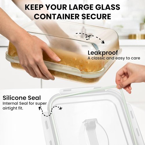 Large 4800 ML Glass Food Storage Container by [Brand Name] - Airtight Locking Lid | BPA-Free, Oven Safe for Vegetables, Fruits, and Casseroles