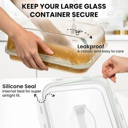 Large 4800 ML Glass Food Storage Container by [Brand Name] - Airtight Locking Lid | BPA-Free, Oven Safe for Vegetables, Fruits, and Casseroles