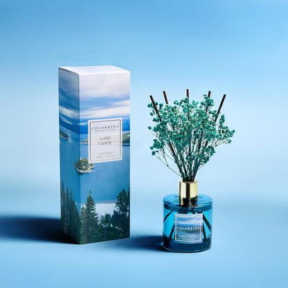 COCORRÍNA Reed Diffuser - Lake Tahoe 6.7 Fl. Oz Set with 8 Sticks & Preserved Baby's Breath | Home Decor