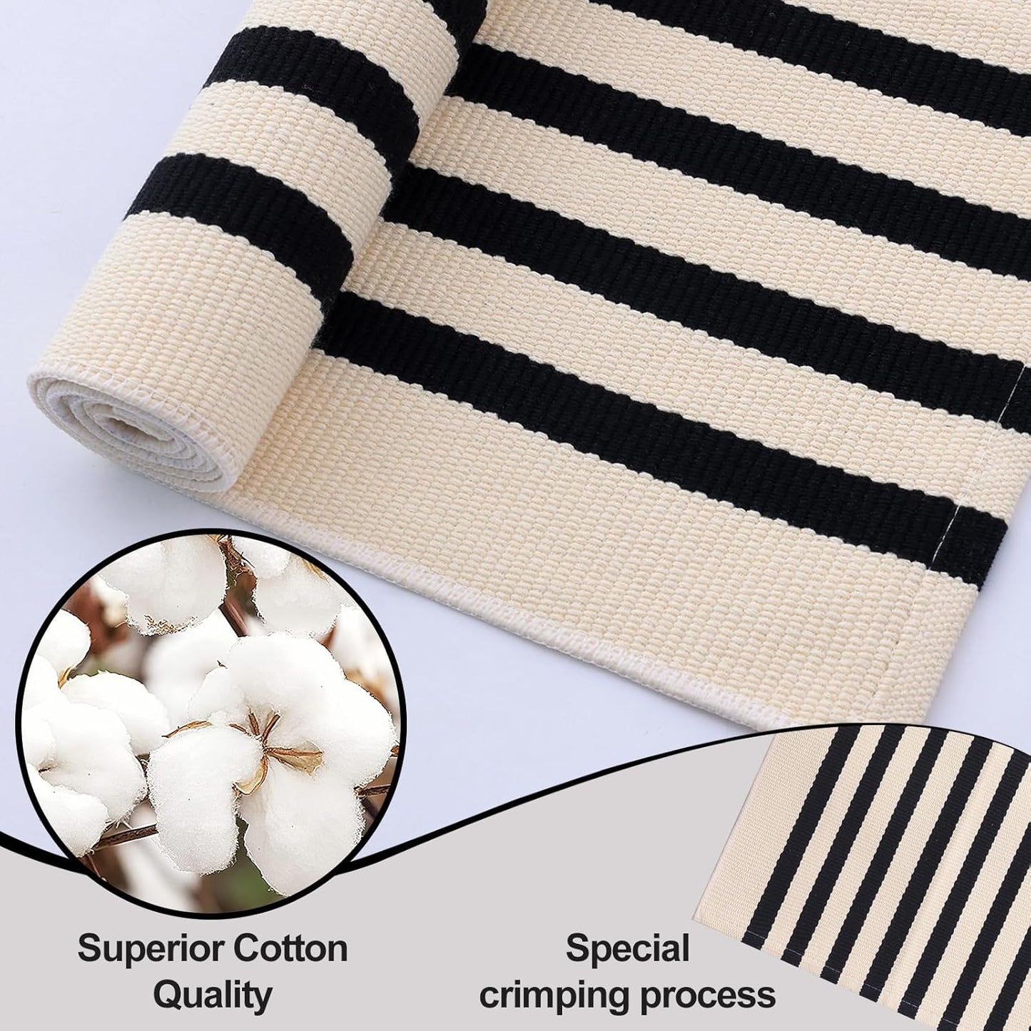 OLANLY Striped Rug - Washable Beige and Black Cotton Doormat | 4' x 6' for Indoor & Outdoor Use