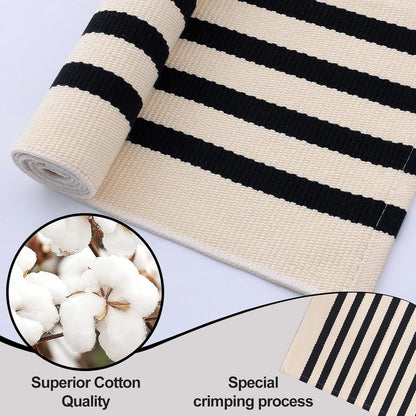 OLANLY Striped Rug - Washable Beige and Black Cotton Doormat | 4' x 6' for Indoor & Outdoor Use