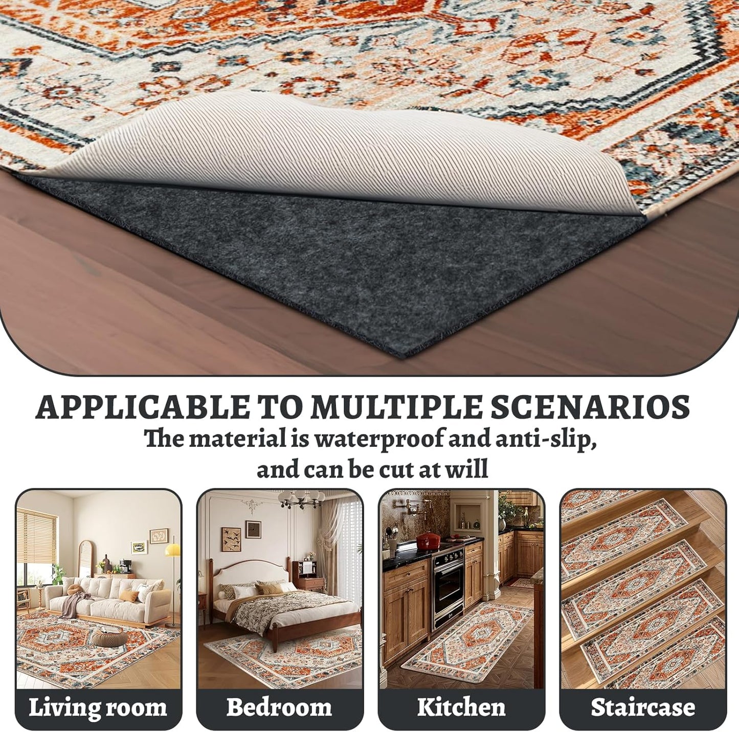 Skiennix 100% Waterproof Rug Pad - Non-Slip 8x10 ft Carpet Pad for All Floors | Secure & Soft Support