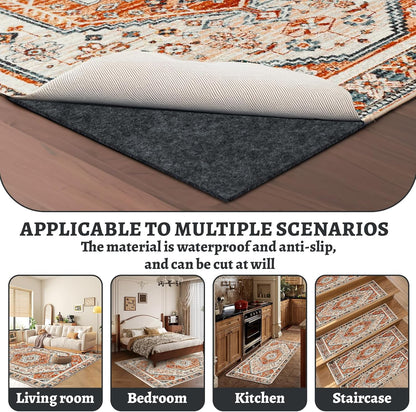 Skiennix 100% Waterproof Rug Pad - Non-Slip 8x10 ft Carpet Pad for All Floors | Secure & Soft Support