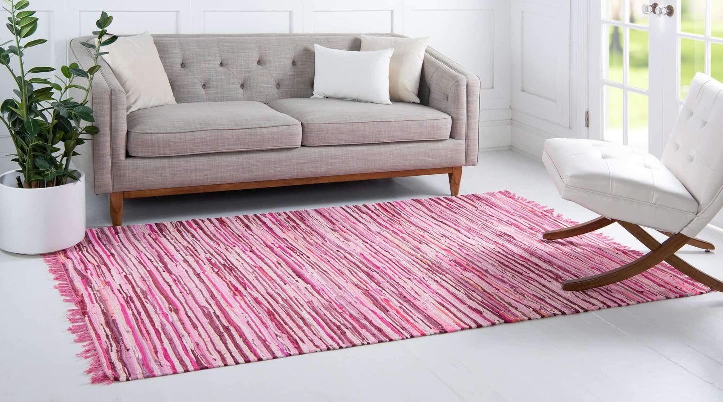 Unique Loom Chindi Cotton Collection Hand Woven Natural Fibers Area Rug_CCH002, 5 ft x 8 ft, Pink/Ivory