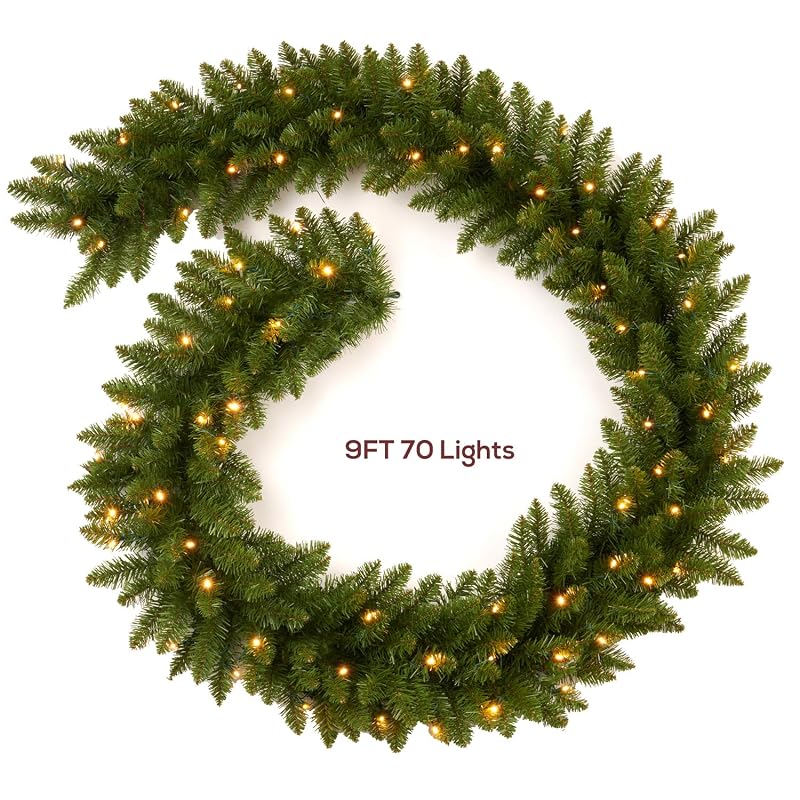 9 Ft Prelit Christmas Garland with 70 LED Lights - Battery Operated PVC Green