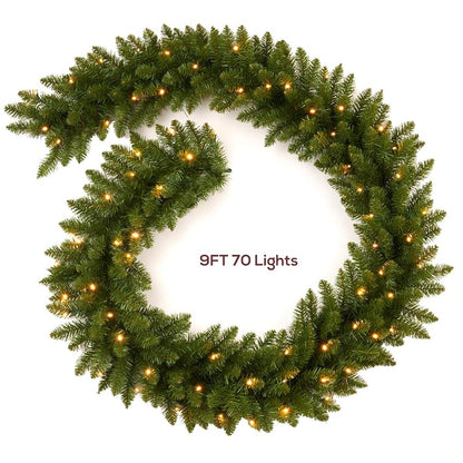9 Ft Prelit Christmas Garland with 70 LED Lights - Battery Operated PVC Green