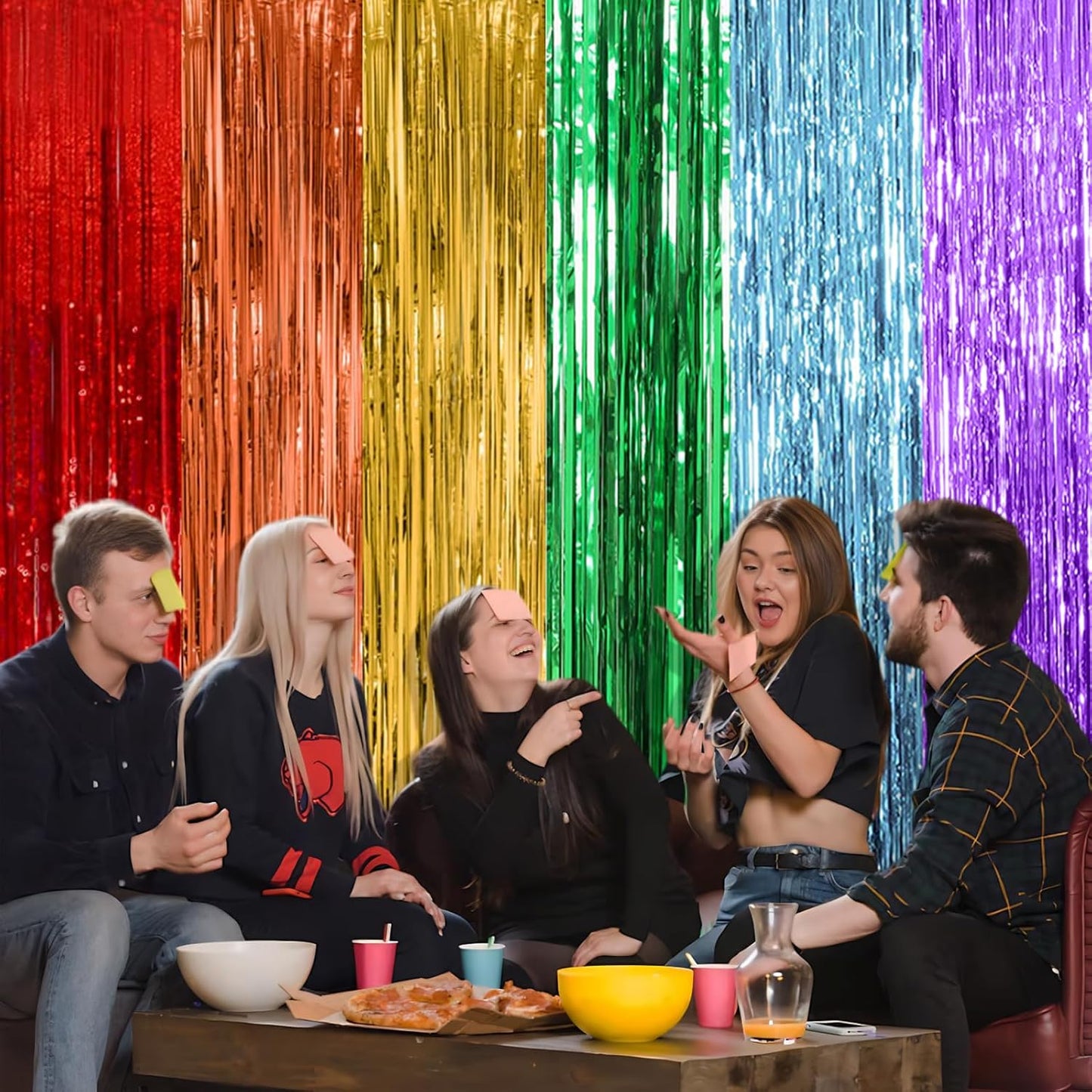 Skiennix Rainbow Party Backdrop Streamers - Colorful Foil Fringe Curtains for Birthdays & Celebrations | 2 Pack