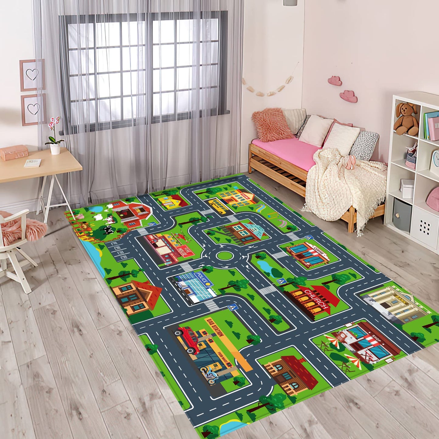 LTKOUGFAM Kids Carpet Playmat, Kids Play Rug for Playroom, Kids Car Mat Rug, Kids Play Rugs Town City Road Map Rug, Extra Large Boys Kids Car Track Play Rug Bedroom, Living Room, 59 X 39.4 Inch