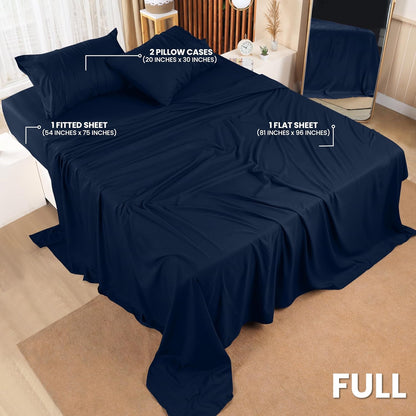 Utopia Bedding Full Sheet Set - Soft & Breathable 4-Piece Microfiber Bed Sheets for Full Size Bed | Navy Blue