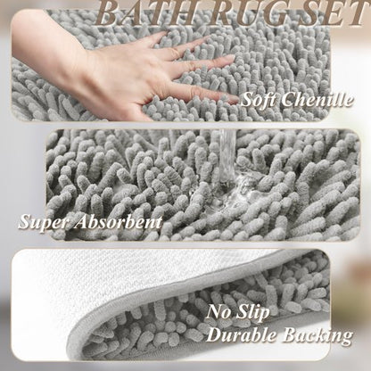 Barossa Design No Hook Shower Curtain Sets with Rugs - Gray Bathroom Rugs Sets 2 Piece and Snap in Liner Bathroom Curtains, Light Grey