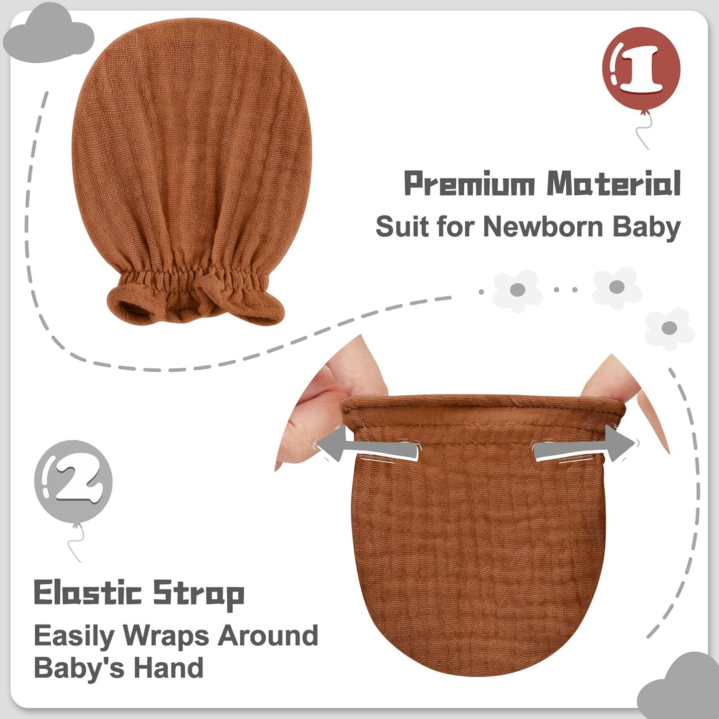 Pro Goleem Muslin Baby Mittens - 100% Cotton No Scratch Soft Gloves for Newborns 0-6 Months