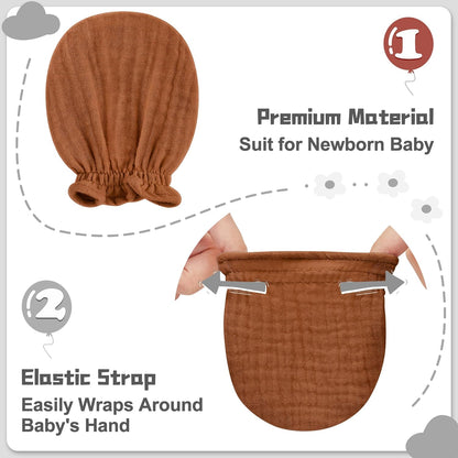 Pro Goleem Muslin Baby Mittens - 100% Cotton No Scratch Soft Gloves for Newborns 0-6 Months