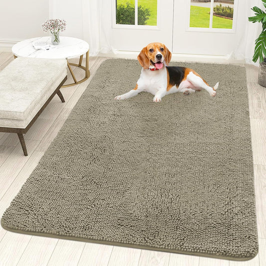 OLANLY Dog Door Mat - Absorbent Non-Slip Chenille Mat for Muddy Paws | 59x35 Warm Taupe