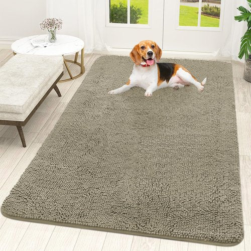 OLANLY Dog Door Mat for Muddy Paws 59x35, Absorbs Moisture and Dirt, Absorbent Non-Slip Washable Doormat, Quick Dry Chenille Mud Mat, Entry Indoor Entryway Carpet for Inside Floor, Warm Taupe