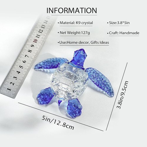 HDCRYSTALGIFTS Handmade Crystal Sea Turtle Figurine - Art Glass Ocean Sculpture | 5-Inch Blue Collectible Gift for Women