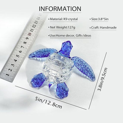 HDCRYSTALGIFTS Handmade Crystal Sea Turtle Figurine - Art Glass Ocean Sculpture | 5-Inch Blue Collectible Gift for Women