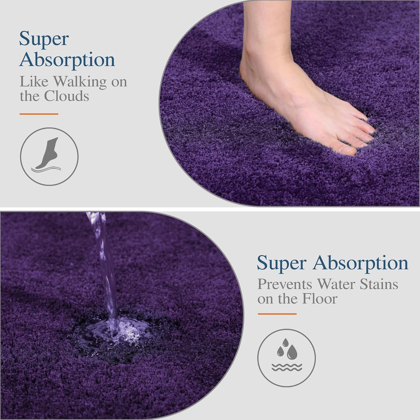Walensee Non-Slip Bath Mat - Soft Microfiber Shaggy Rug, Water Absorbent | 16 x 24, Dark Purple