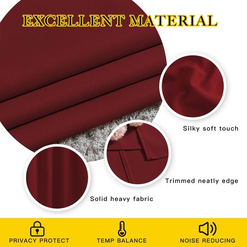 NICETOWN Blackout Doorway Curtains 80 inches Long 2 Panels Set, Grommet Thermal Window Treatments Light & Sound Blocking Drapes for Living Room, Burgundy Red, W46 x L80