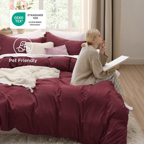 Bedsure Winery Duvet Cover Set - Extra Soft Queen Size 3-Piece Bedding with Zipper Closure | 90x90 Inches