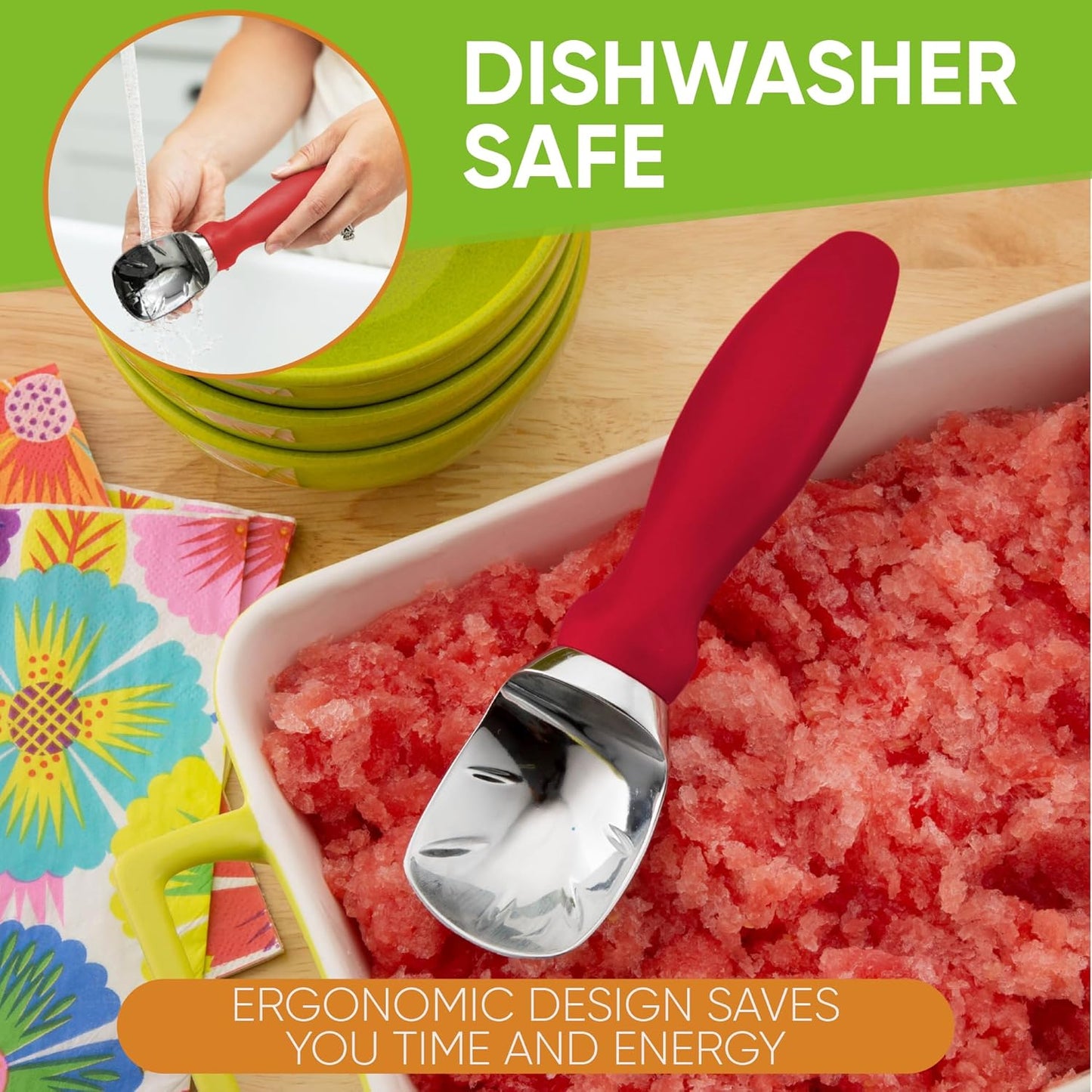 Spring Chef Heavy Duty Ice Cream Scoop - Non-Slip Handle for Gelato & Sorbet | Dishwasher Safe - 2 Pack