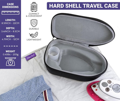 Quilted Bear Mini Steam Iron - Lightweight Travel Iron for Effortless Quilting & Wrinkle-Free Clothes | Hard Shell Case (Black)