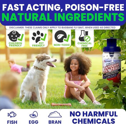 2 Fly Traps | Outdoor Patio Fly Trap with 4 Non-Toxic Bait Refills - Reusable Bug Catcher for Yard