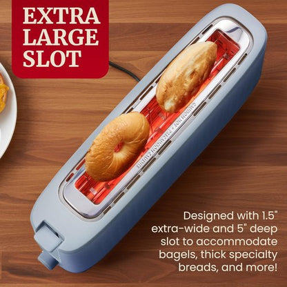 Elite Gourmet SLIMTOAST™ 2-Slice Long Slot Toaster - Cool-Touch Body, 6 Settings, Ocean Blue