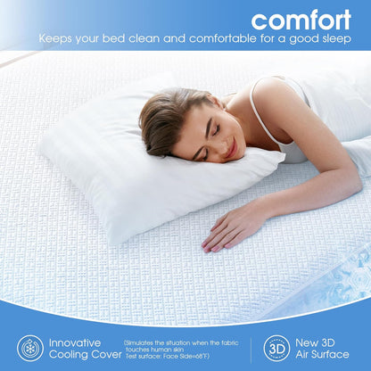 Skiennix Cooling Waterproof Mattress Protector - Soft & Breathable Queen Size Cover | 3D Air Fabric, Noiseless, Fits 8''-21'' Deep Mattresses