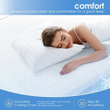 Cooling Waterproof Mattress Protector Queen Size, Mattress Cover 3D Air Fabric Mattress Pad Cover Smooth Soft Breathable Noiseless, 8''-21'' Deep Pocket
