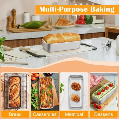 E-far Stainless Steel Loaf Pan Set - 2 Pack, 12” x 5” Baking Molds for Bread, Meatloaf & More | Dishwasher Safe