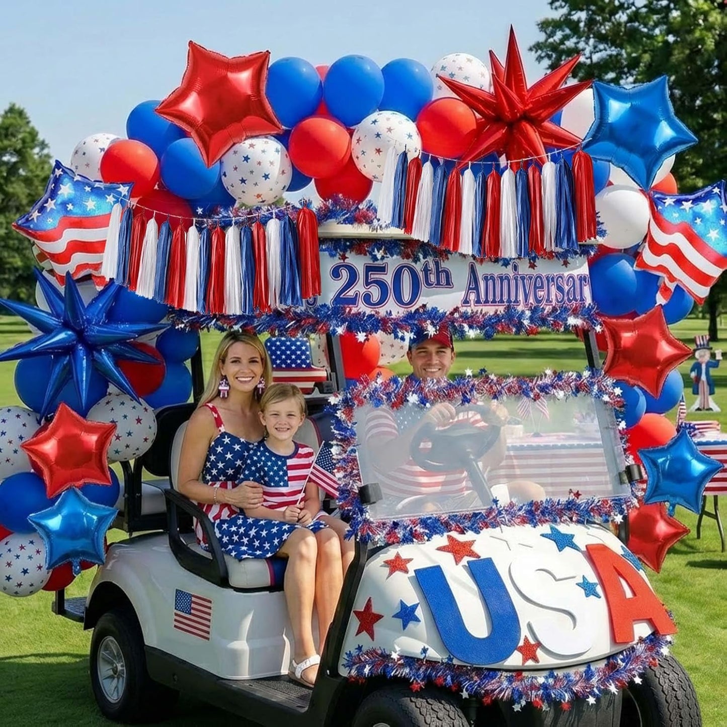 Patriotic Balloon Garland Arch Kit - Red, White & Blue Star Print & Flag Foil Balloons for 4th of July & Memorial Day Decor