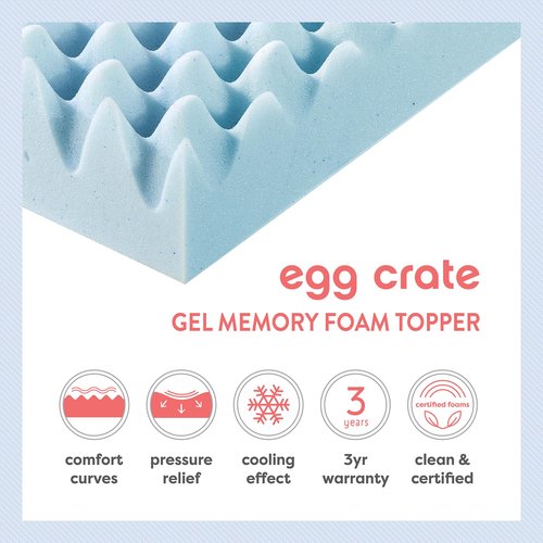 Best Price Mattress 4 Inch Egg Crate Memory Foam Mattress Topper with Cooling Gel Infusion, CertiPUR-US Certified, TwinXL Light Blue