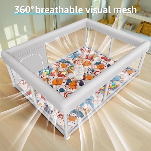 Hiaksedt Baby Playpen - Sturdy Safety Play Yard with Mat | 65 x 50 Inch for Indoor & Outdoor Use