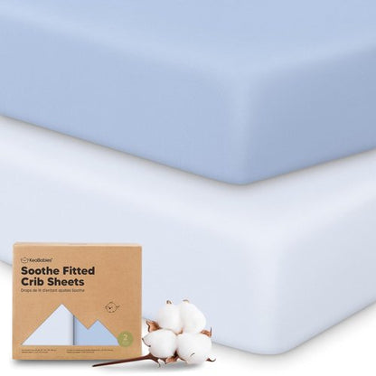KeaBabies Organic Crib Sheets - 2-Pack Fitted Jersey Cotton for Baby Bed | Soft & Breathable (Blue Flax)