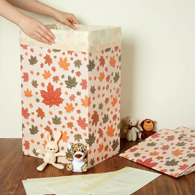 Fall 13 Gallon Disposable Trash Cans with 8 Bags – 4 Pack, Maple Leaf Design (Variation: Fall)