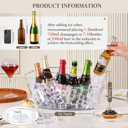 Ice Bucket 2 PCS, Acrylic Ice Bucket for Parties, Mimosa Bar Supplies, Beverage Tub for Champagne Beer, Sparkling, Wine, Cocktails(7L-Clear)