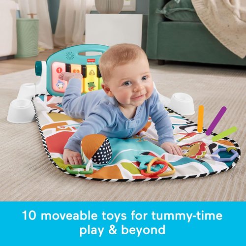 Fisher-Price Glow & Grow Kick & Play Piano Gym - Blue Musical Activity Mat for Babies 0+ Months