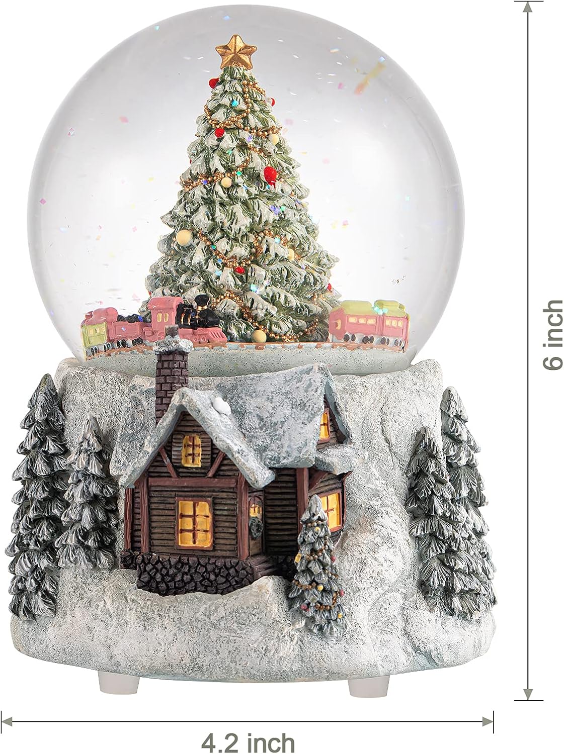 MG-7282 Automatic Revolving Train Snow Globe - Color Changing Light Effect, 4 Inches, Plays O Christmas Tree