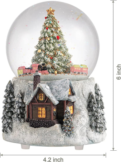 MG-7282 Automatic Revolving Train Snow Globe - Color Changing Light Effect, 4 Inches, Plays O Christmas Tree