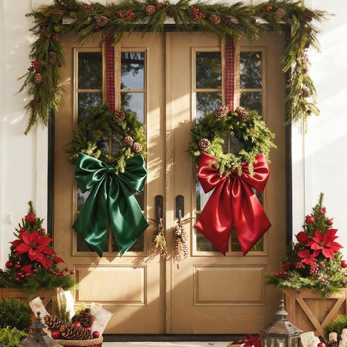 Big Bow Decor by Red Green - 23 x 11 Inch Christmas Satin Bows for Wreaths & Gift Wrapping | 4 Pack