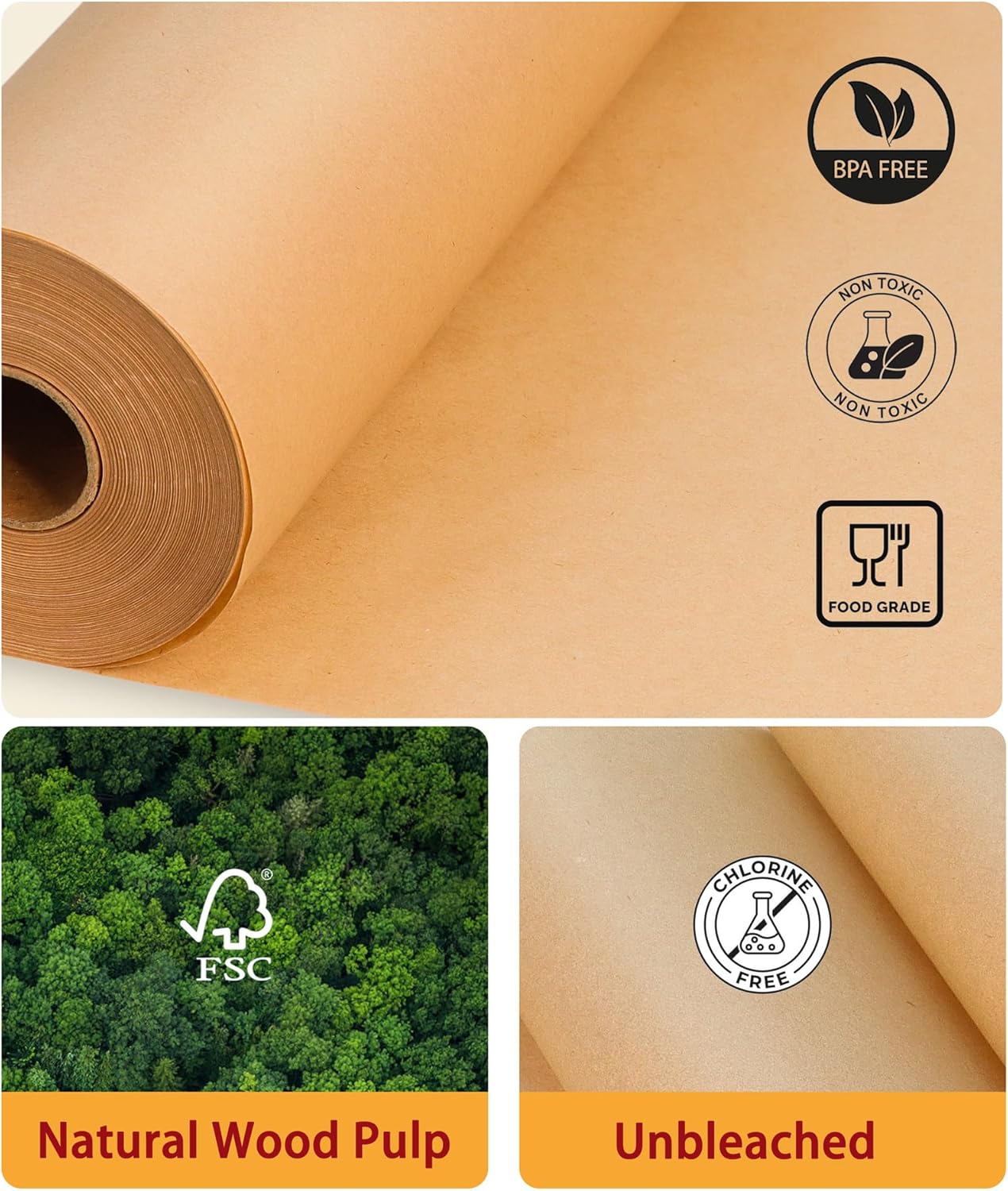 Unbleached Parchment Paper Roll by [Brand Name] - 12" x 300 ft, Heavy-Duty Non-Stick Baking Paper for Oven & Air Fryer
