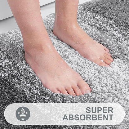 OLANLY U-Shaped Grey Rug Set - Soft Bath Mat & Toilet Rug Bundle | Low Pile, Non-Slip, Machine Washable