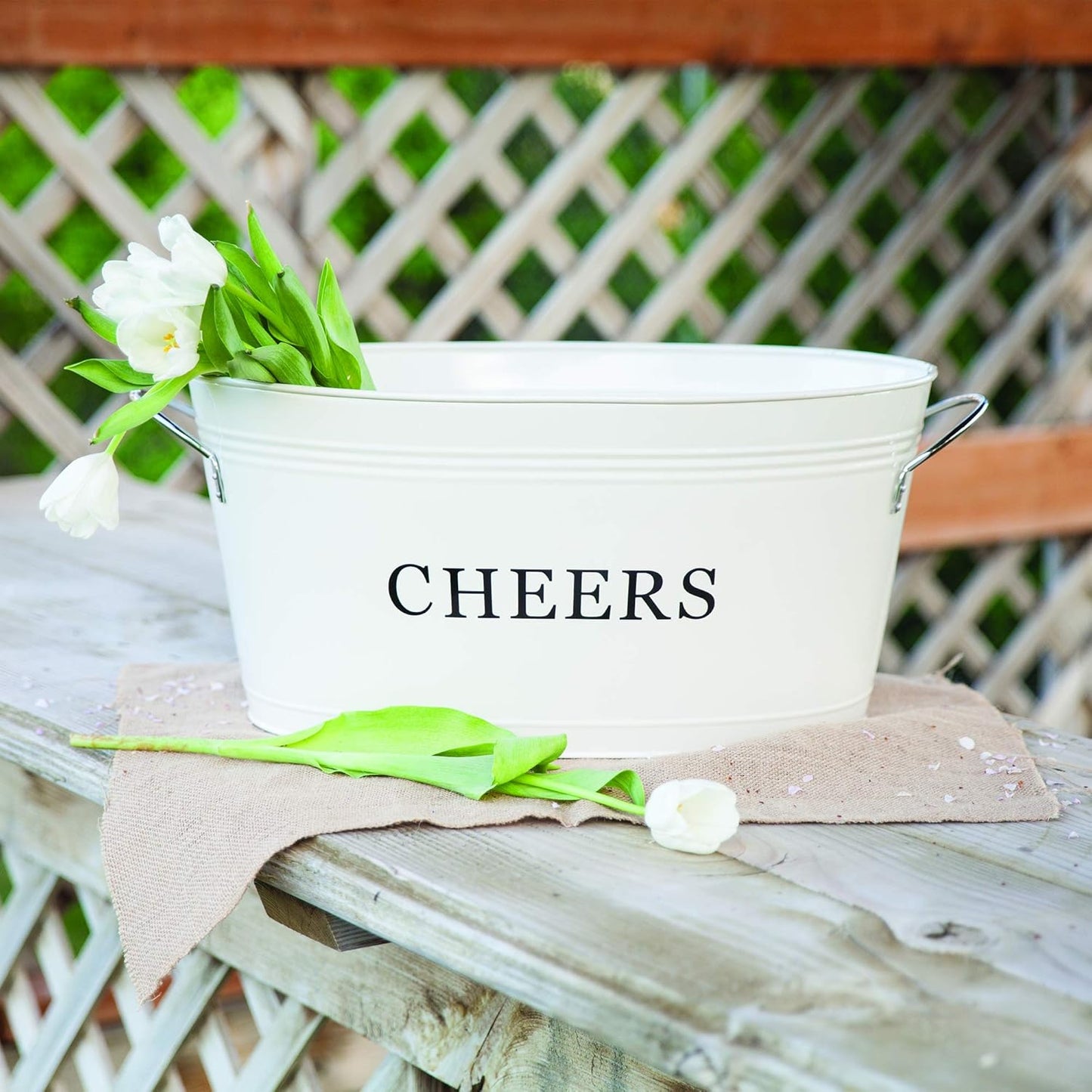 Twine Cheers Beverage Tub, Galvanized Tubs for Entertaining, Drink Buckets for Parties, Large Ice Tub and Gift Basket, Beer Buckets, Cream, 6.3 Gallons Set of 1