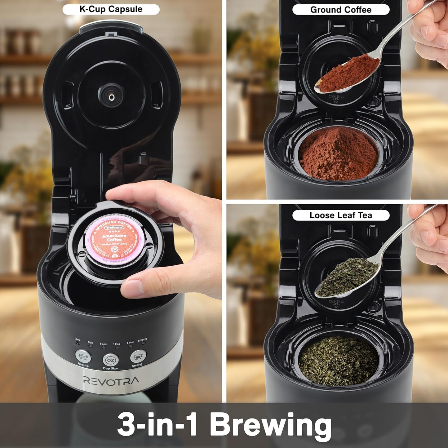 Skiennix Single Serve Coffee Maker - Brew Pods & Ground Coffee, 6-14oz Sizes, Compact Design