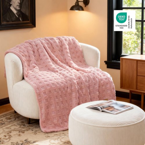 Bedsure Light Pink Throw Blanket - Super Fluffy Waffle Fleece for Cozy Sofa & Bedroom Decor | 50x60 Inches