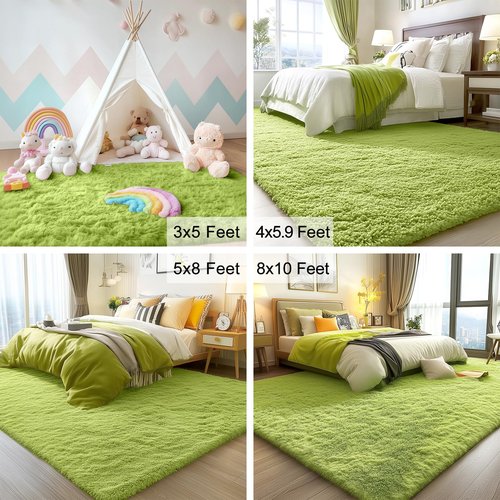 OLANLY 3x5 Machine Washable Small Bedside Rug, Soft Fluffy Shaggy Rugs for Living Room, Bedroom, Indoor Floor Carpet for Kids Girls and Boys, Preppy Dorms, Nursery, Home Decor Aesthetic, Grass Green