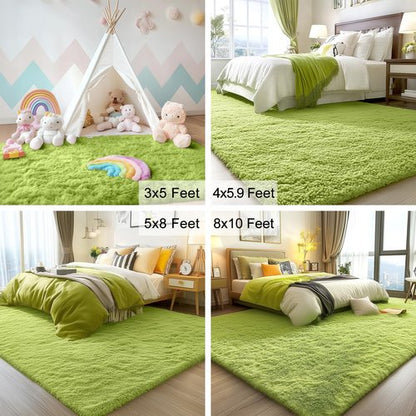 OLANLY 3x5 Machine Washable Small Bedside Rug, Soft Fluffy Shaggy Rugs for Living Room, Bedroom, Indoor Floor Carpet for Kids Girls and Boys, Preppy Dorms, Nursery, Home Decor Aesthetic, Grass Green
